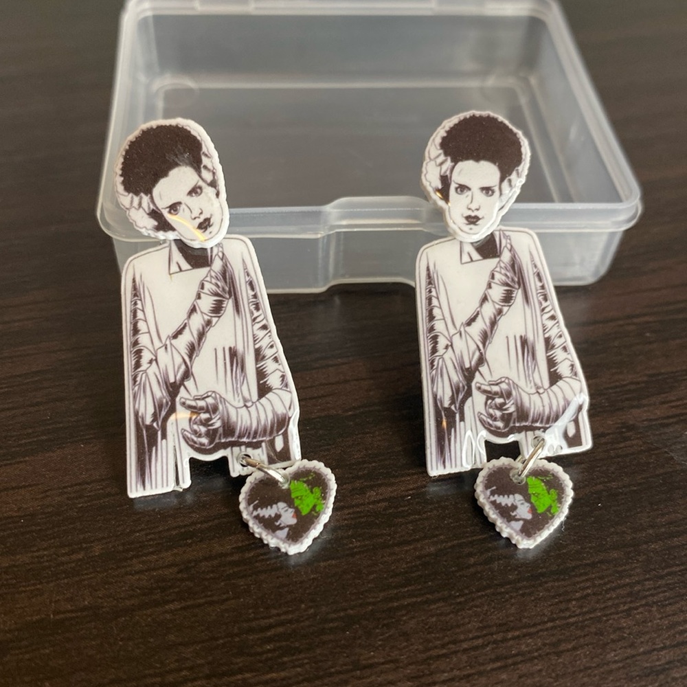 Frankenstein’s bride dangle earrings with studs